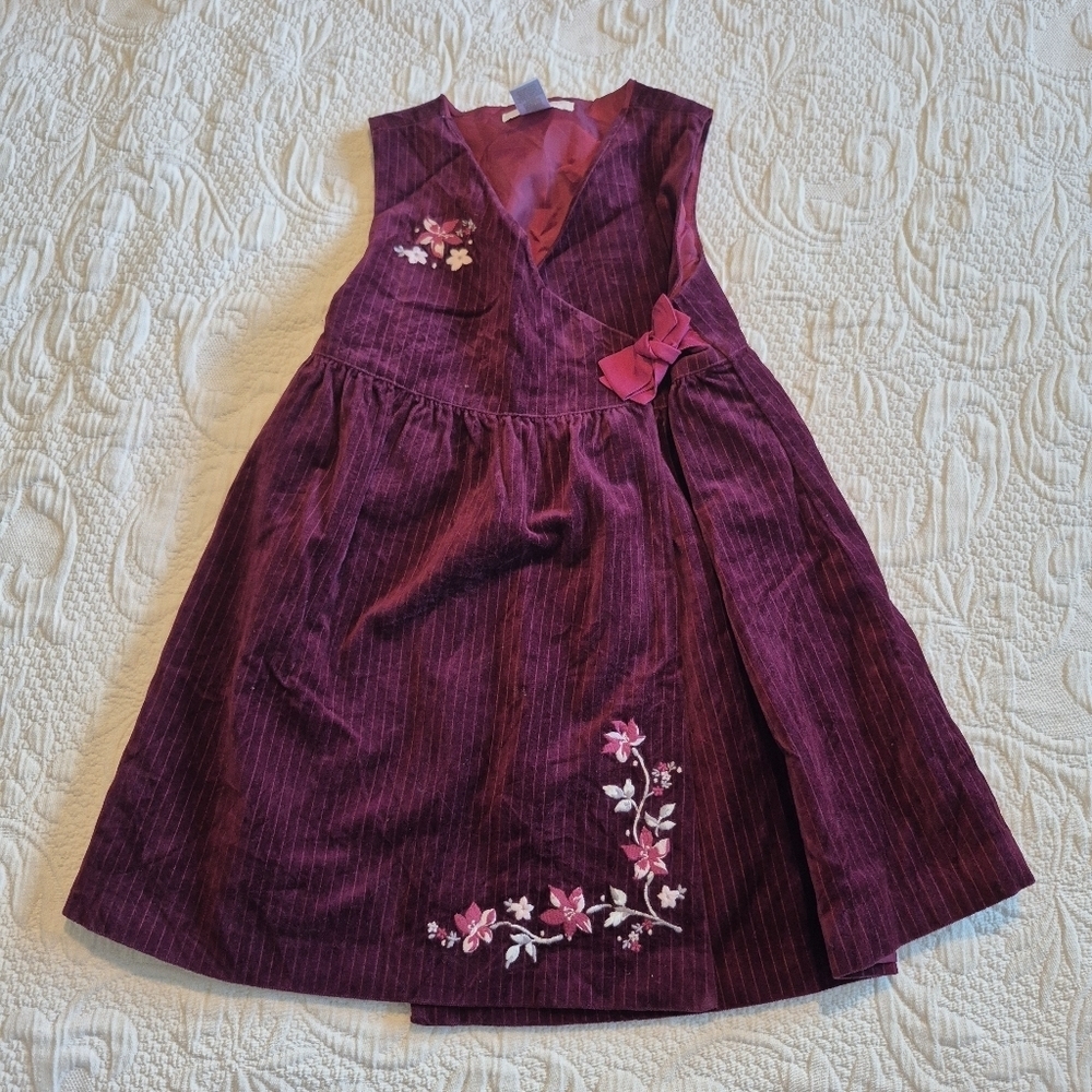 Janie and Jack girls size 5T burgundy velvety wrap sleeveless dress EUC